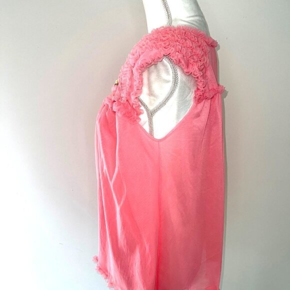 Layered Nightie Top Womens Size Small S Vintage Pure Nylon Ruffle Applique Pink - Picture 9 of 10
